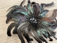 Stunning 4 X Black Feathered Flower Christmas Tree Hanging Decorations, H24-34cm