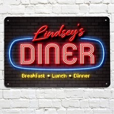Personalised Diner Neon light effect PRINT Metal A4 Sign - American 50's Diner 