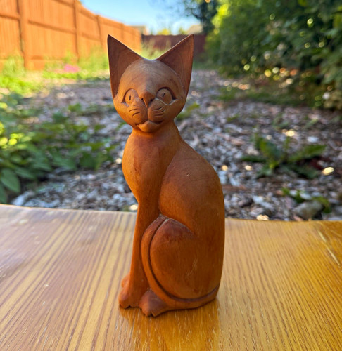 Carved wooden cat figurine - wooden,