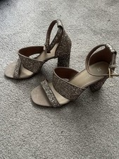 NEXT Gold Sparkle Glitter Heels Shoes Size 6.5 Wide Fit - Brand New