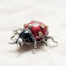 Beautiful Vintage Silver Elegant Ladybug Insect ENAMEL Brooch Pin Jewellery UK