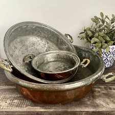 Antique Copper Cooking Pots Rustic French Farmhouse Country Kitchen Prop Planter