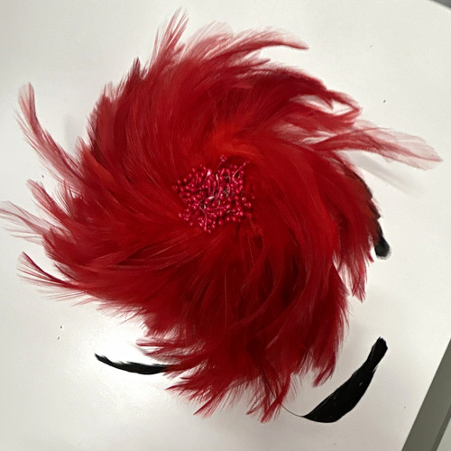 Red black feather fascinator - red,