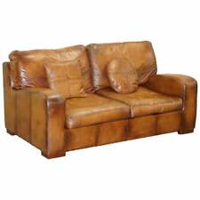 VINTAGE STYLE HAND DYED CIGAR BROWN LEATHER SOFA LOVELY STYLE AND DESIGN
