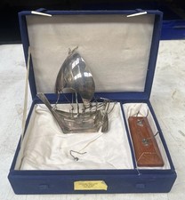 Sterling Silver Sailing Ship Boat  Box Stand Vintage Eastern Jewellers ABU DHABI
