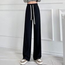 Office Lady Straight Pants Women's Ice Silk Wide Leg Trousers Cool Summer