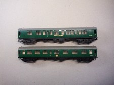 Trix TTR Coaches, lot of two green SR corridor coaches, unboxed.