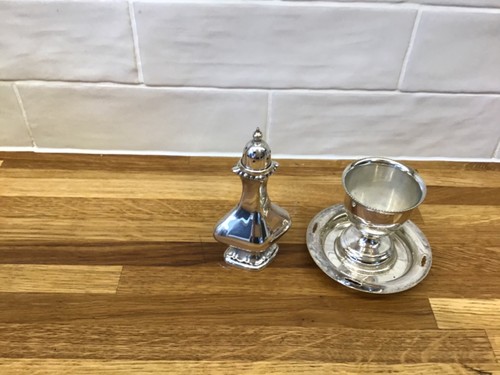 Silver egg cup saucer - saucer, salt