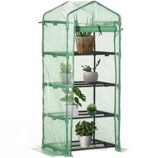 Outsunny Mini Greenhouse 4-Tier Portable Plant House Shed w/ PE Cover, Green