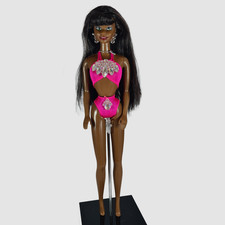 Vintage Sparkle Beach Christie Barbie Doll Long Black Hair w/ Sun Jewel Outfit