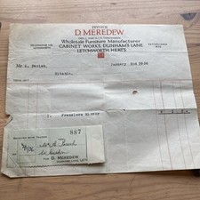 1936 Billhead - D. Meredew, Furniture Manufacturer of Letchworth