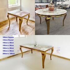 FurnitureDW Louis Cream Pandora Marble Top Gold Leg Dining Table 1.4m 1.6m - 2m