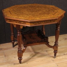 English table octagonal burl wood furniture inlaid side table 20th century