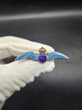 WW2 RAF Sweetheart Brooch Sterling Silver Blue Enamel  Kc 52 mm Long