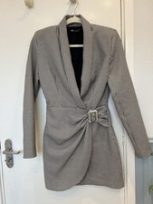 Zara Black & White Smart Thick Blazer Dress Sparkle Rhinestone Buckle Size Small