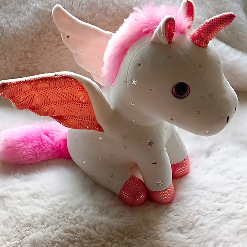 White pink winged unicorn - white,