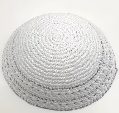 White silver knitted kippah - silver,
