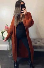 Women's Ladies Chunky Knitted Oversized Balloon Sleeve Long Jumper Maxi Cardigan