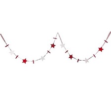 Christmas Card Holder 2 Metre Ribbon and Wood Pegs with Stars Red and White