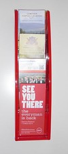 Red Wall Mounted Leaflet Holder / Dispenser / Rack With 4 Pockets