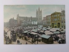 Postcard Norwich Market Place Early 1900s Card With Trams And Horse Drawn Carts