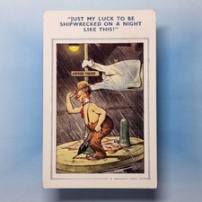 Comic Postcard 1953 Drunk Shipwrecked Traffic Island Braces Bollard Bamforth
