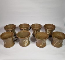 Set Of 8 Vintage Retro Studio Pottery Small Coffee Cups Unknown Maker