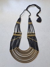 VINTAGE NATIVE AMERICAN JEWELLERY NECKLACE BRASS WITH BLACK BEADS