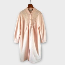 Vintage Berkertex Fleece Nightgown L 14 16 Peach Button Down Warm Winter Long