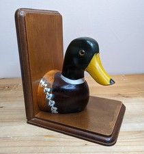 Vintage Wooden Duck Single Bookend Mallard Carved Bird Hand Painted Library 