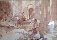 Gypsies Outside A Church, Argilliers, by Sir William Russell Flint, 36×46cm, 