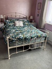 Cream metal double bed (4foot, 6inch) frame with new mattress