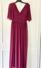 Lipsy pleated angel sleeve maxi bridesmaid dress 12 mesh Rasberry Burgundy