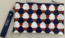 CAROLINA HERRERA good girl wristlet blue white red heart pouch makeup bag New