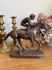 Horse and Jockey Resin Bronzed Figure by J Skeating Equine Racing
