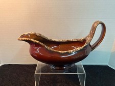 Vintage Large Hull Brown Drip Glaze Gravy Sauce Boat Oven Proof USA Stylized MCM