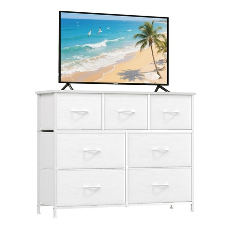 White fabric drawer chest - fabric,