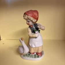 Little Girl And Her Goose Vintage Ceramic Figurine Hand Painted