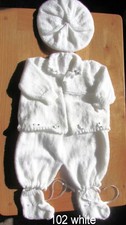 Baby Soft white 5 piece Pram suit hand knitted 0 to 3 months newborn  reborn
