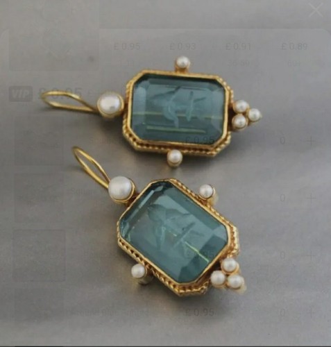 Museum intaglio earrings - earrings, blue