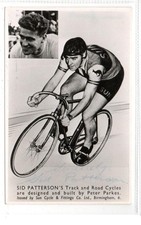 SID PATTERSON'S TRACK AND ROAD CYCLES: Signed plain back postcard (C91878)