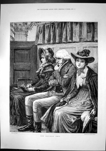 Antique old print squires pew - print,