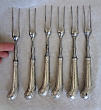 SET SIX 18TH CENTURY GEORGIAN SOLID SILVER PISTOL GRIP HANDLED TWO PRONG FORKS