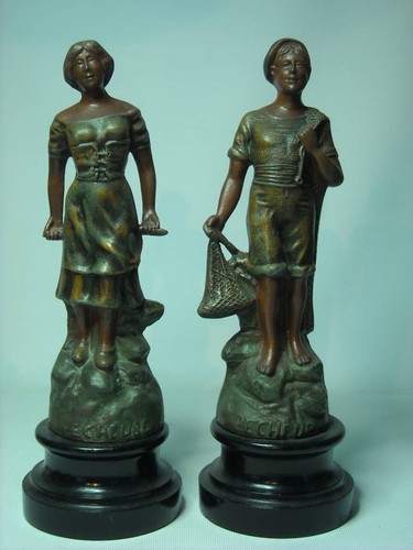 Pair french spelter pecheur - french,