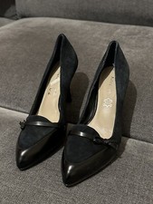 M&S Autograph Womens Size UK 6 Navy Suede Leather Court Shoes Bow Front Heels