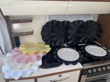 BLACK DUBAI MATS Set Of 6 Top Quality Ruffle Frilly Place Doily Doilies Romany