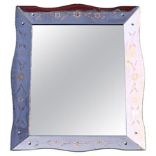 LOVELY ANTIQUE 1930'S ART DECO PEACH GLASS BEVELLED VENETIAN FLOWER PETAL MIRROR