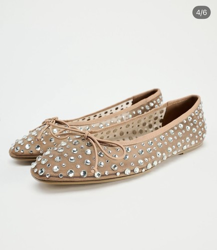 Zara beige rhinestone studded - beige,
