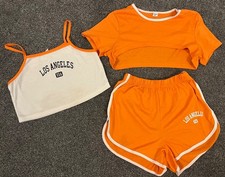 Girls/teen summer outfit/set shorts orange/white cropped top size 12-13yrs