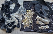 Black, Silver material, sequins, embellishment, frill trim bundle